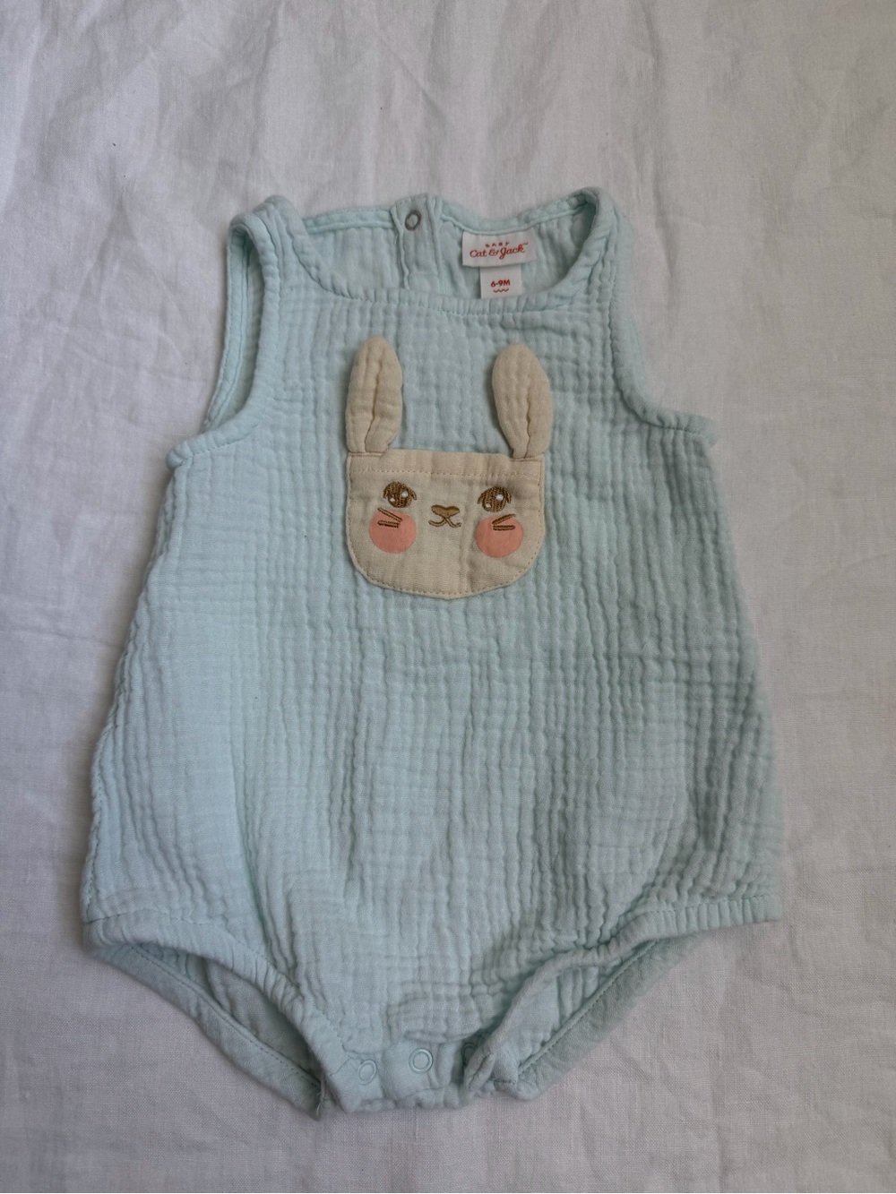 Cat & Jack Pale Blue Bunny Pocket One-Piece Romper